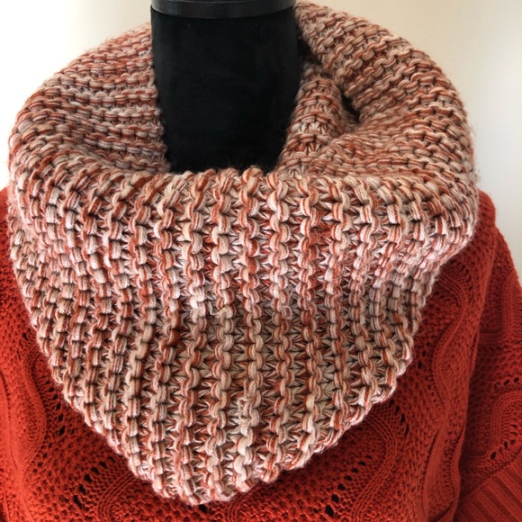 SOLD Terracotta and Cream Knit Cowl Neck Infinity Scarf - Picture 3 of 4